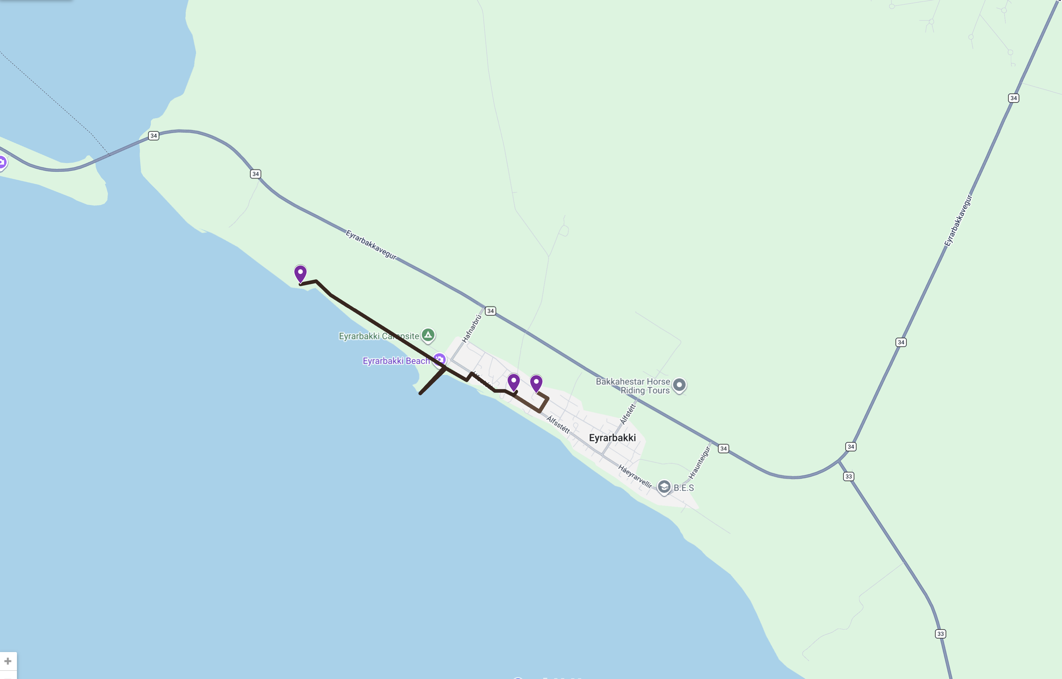 Day 3 map — Eyrarbakki walking detail