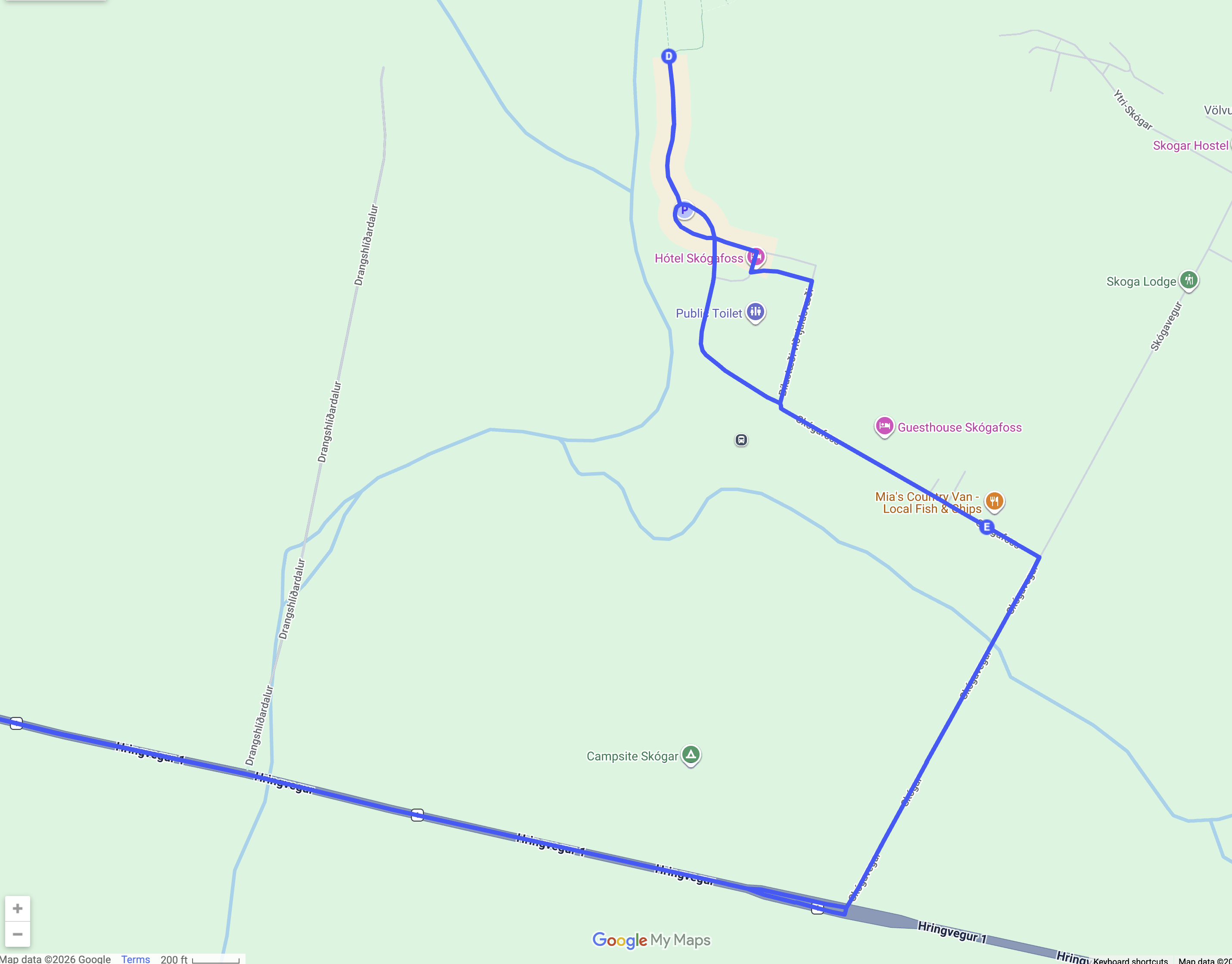 Day 4 map — Skógafoss parking detail