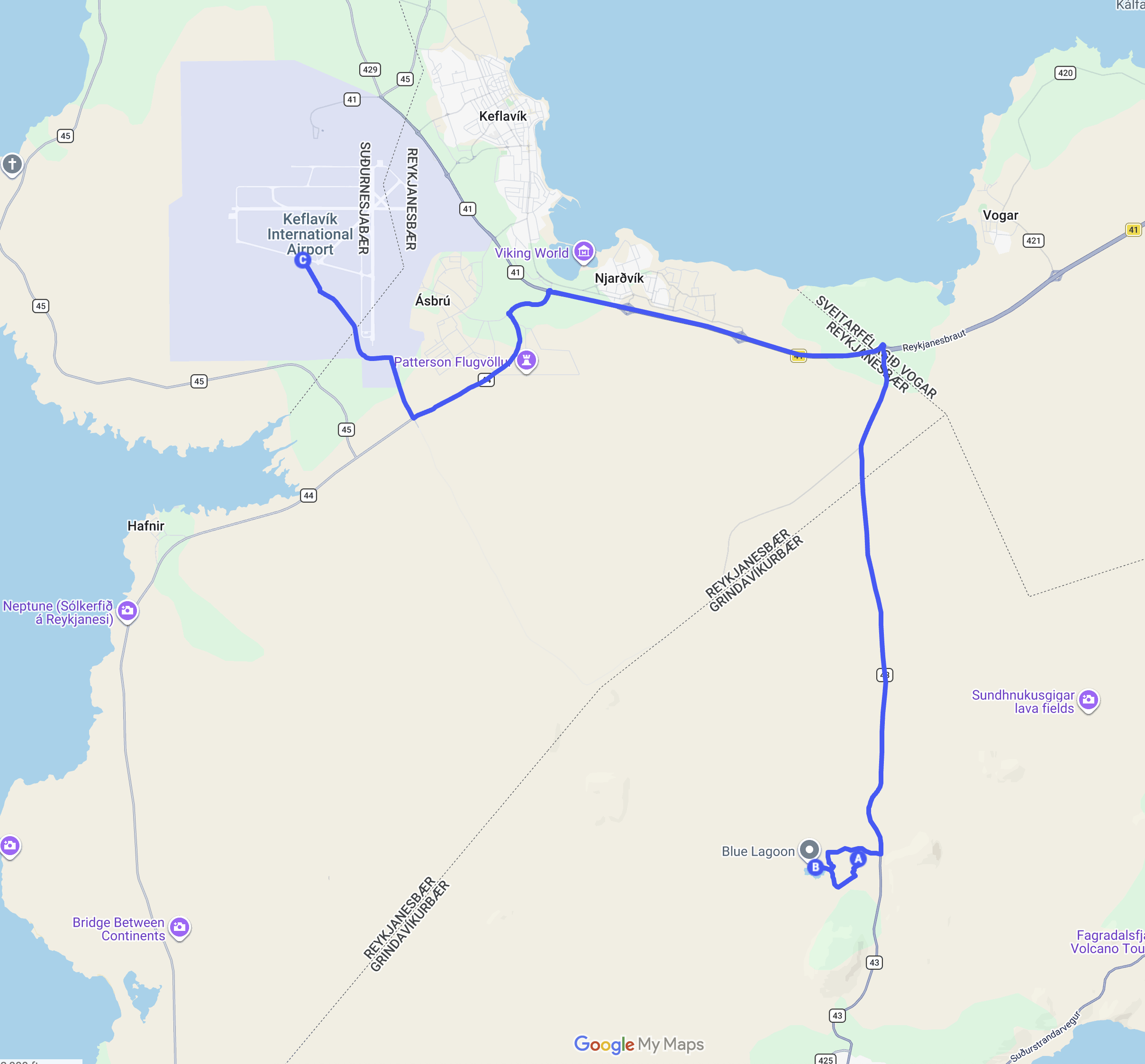 Day 8 map — Blue Lagoon to Keflavík Airport